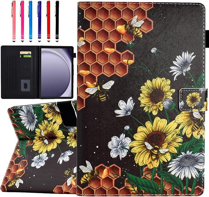 Case for Galaxy Tab A9+/A9 Plus 11 Inch 2024 (SM-X210/X216/X218), Funut PU Leather Folio Cover Multi-Angle Stand with Auto Wake/Sleep Case for Samsung Galaxy Tab A9 Plus/A9+ Tablet, Flower Beehive