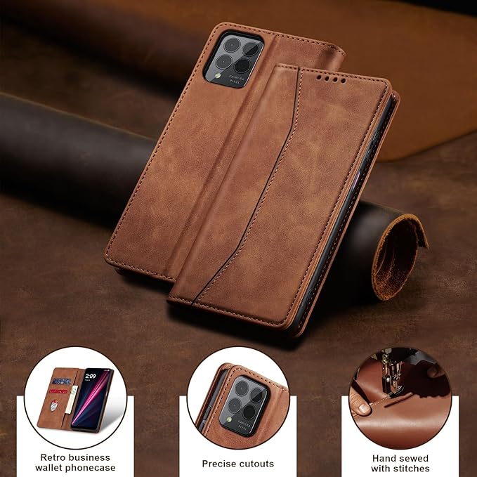 Jasonyu Flip Wallet Case for T-Mobile Revvl 6 Pro/6X Pro 5G,Leather Magnetic Folio Cover with Card Holder,Kickstand - TPU Shockproof Durable Protective Phone Case,Brown