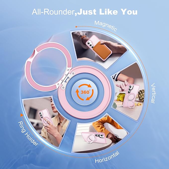 for Samsung Galaxy S23 FE Case with 360° Rotatable Magnetic Ring Stand Compatible with Mag-Safe Military Protection Shockproof Matte Translucent Phone Cases for S23 FE,Pink