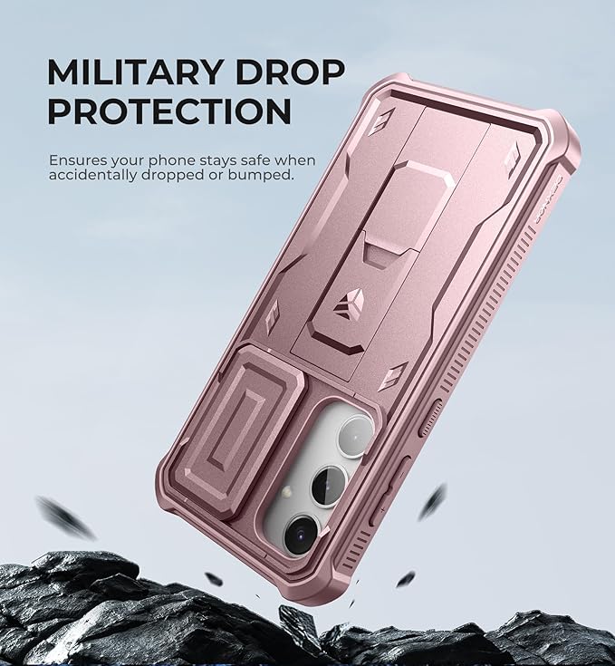 Dexnor for Samsung Galaxy S24 Plus Case with Built-in Slide Camera Cover & Screen Protector & Kickstand, Shockproof Rugged Case Full-Body Bumper Protective Cover for Galaxy S24 Plus (2024),Peony Pink