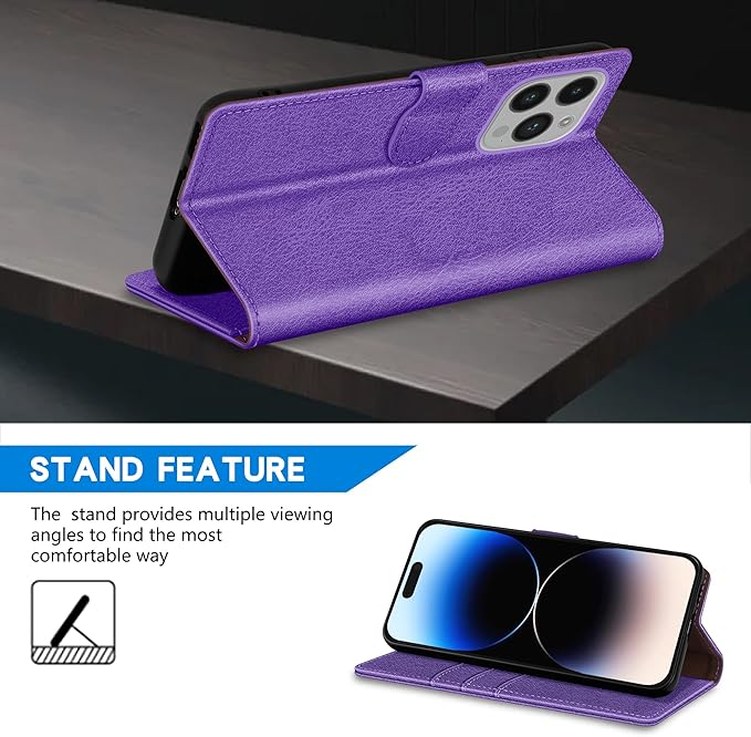 ZZXX for iPhone 14 Pro Wallet Case with [RFID Blocking] Card Slot Kickstand Magnetic Closure Leather Flip Fold Protective Phone Case for iPhone 14 Pro Case Wallet(Purple-6.1 inch)