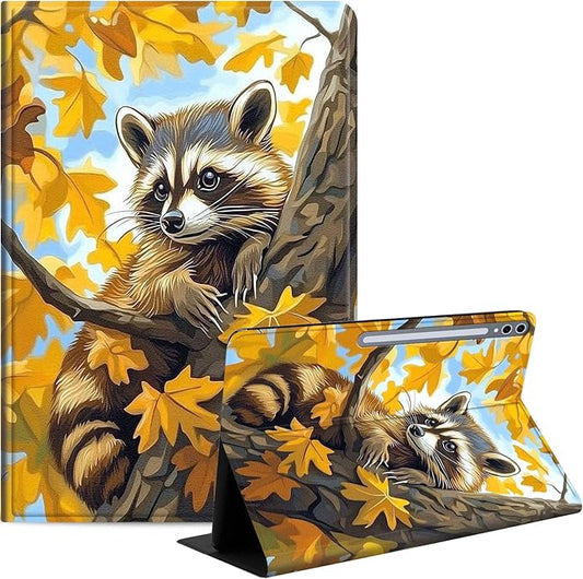 Case for Samsung Galaxy Tab S10 Ultra/Galaxy Tab S9/S8 Ultra 14.6-Inch, Slim PU Leather Stand Cover with Auto Wake/Sleep, Multi-Angle Viewing & Shockproof, Raccoon Perched