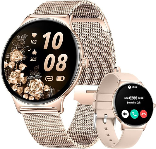 Smart Watches for Women, 1.43" AMOLED Display Fitness Tracker with Bluetooth Make/Answer Call, Heart Rate/Female Cycle/Sleep Monitor, 100+ Sports Modes, IP67 Waterproof for Android/iPhone