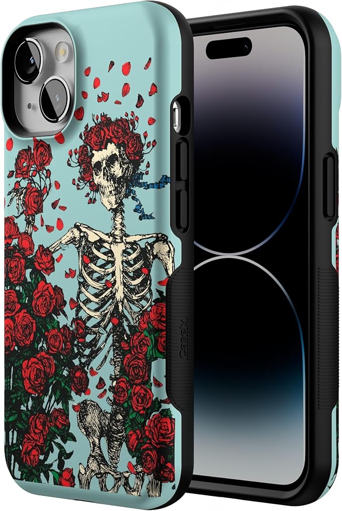 Casely iPhone 14 Case | Forever Grateful | Grateful Dead Skeleton Floral | Compatible with MagSafe | Bold Protective Design
