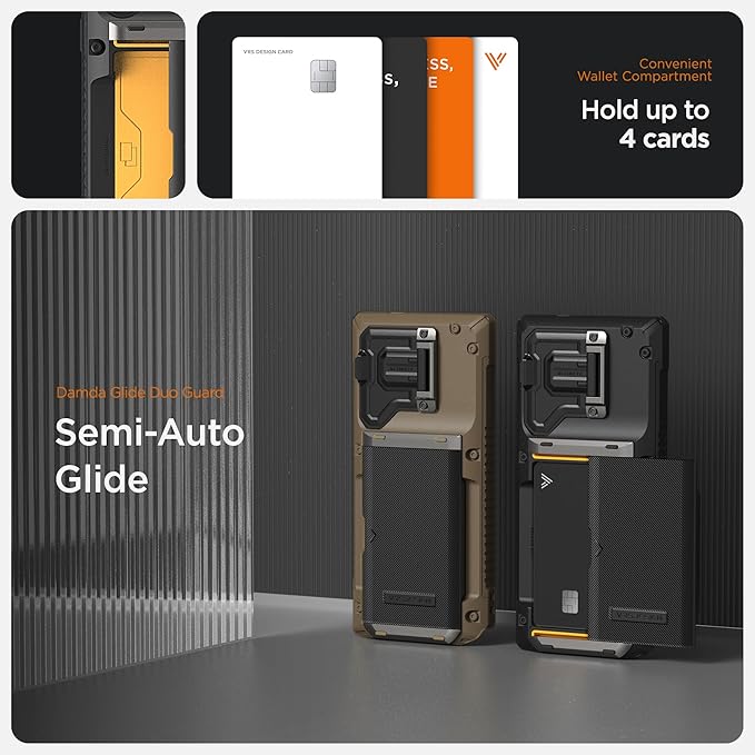 VRS DESIGN Damda Glide DuoGuard for Galaxy S25 Ultra Case (2025), Premium Sturdy Fully Covered Camera Lens Protection Cover Card Holder Wallet Case (Metallic Red)