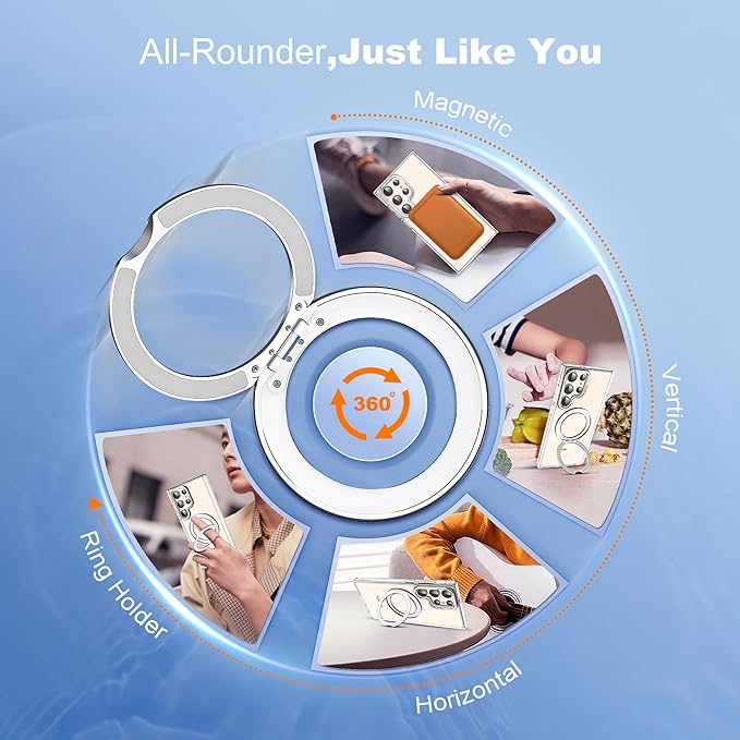 Compatible with Samsung Galaxy S22 & S23 Ultra Case with 360Rotatable Magnetic Ring Stand Compatible with Mag-Safe Military Protection Shockproof Transparent Phone Case,Clear