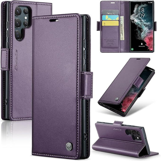 Case for Samsung Galaxy S22 Ultra Wallet Case, RFID Blocking PU Leather Flip Folio Cover Card Holder Kickstand Shockproof Phone Case Compatible with Samsung Galaxy S22 Ultra, Purple