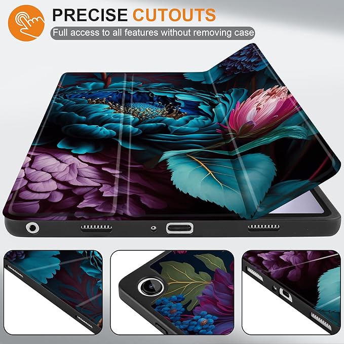 MEEgoodo Case for Samsung Galaxy Tab A9 Plus 11 inch Cover 2024 2023 with S Pen Holder, A9+ Smart Tablet Cases with Trifold Stand+Soft TPU Back Shell+Smart Auto Wake/Sleep, Beautiful Fantasy Flower