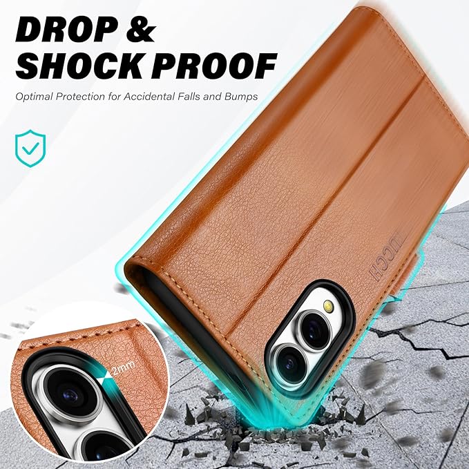 TUCCH Wallet Case for Galaxy S25 Edge, [RFID Blocking] Stand [4 Card Slots] Magnetic PU Leather Protective Folio Cover [TPU Shockproof Interior Case] Compatible with Galaxy S25 Edge 6.7", Light Brown