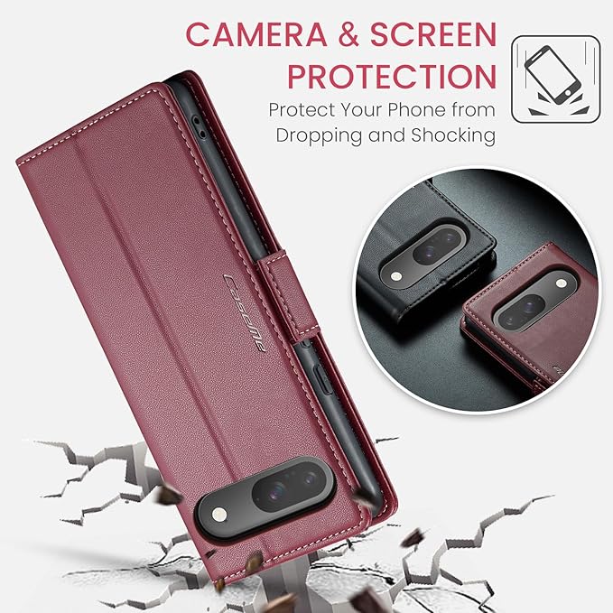 for Google Pixel 9/9 Pro Case, Premium PU Leather Wallet Case Flip Cover with [RFID Blocking][Card Holder][Stand Function] Shockproof Protective for Google 9/9 Pro, Red