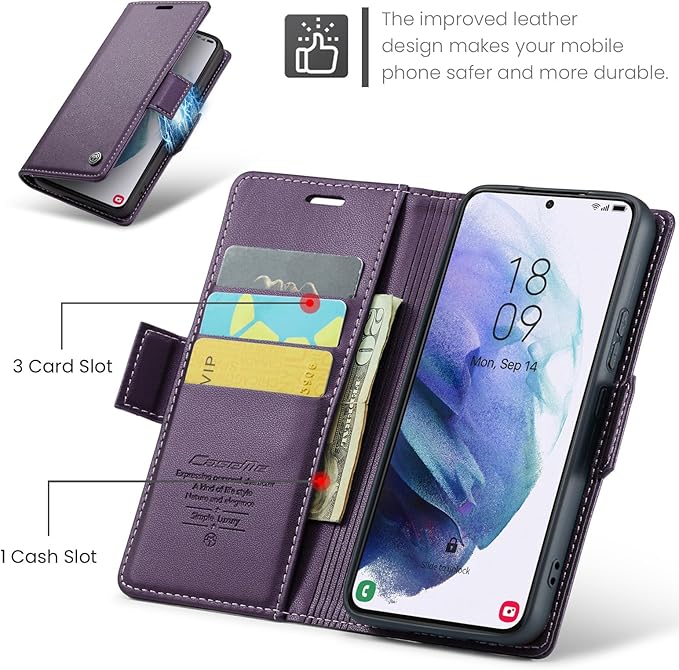 Case for Samsung Galaxy S21 Wallet Case, RFID Blocking PU Leather Flip Folio Cover Card Holder Kickstand Shockproof Phone Case Compatible with Samsung Galaxy S21, Purple