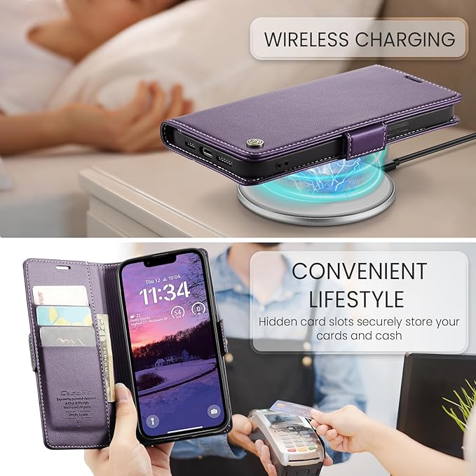 for Apple iPhone 16e Case, Premium PU Leather Wallet Case Flip Cover with [RFID Blocking][Card Holder][Stand Function] Shockproof Protective for iPhone 16E 6.1", Purple