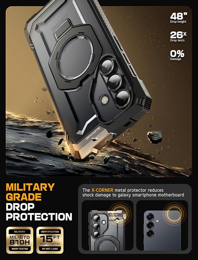 SUPCASE for Samsung Galaxy S25 Case with Stand (Unicorn Beetle Grip), [Compatible with MagSafe] [Military-Grade Drop Protection] Heavy Duty Shockproof Magnetic Phone Case for Galaxy S25 6.2", Black