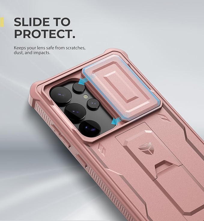 Dexnor for Samsung Galaxy S25 Ultra Case with Built-in Slide Camera Cover & Screen Protector & Kickstand,Heavy-Duty Shockproof Rugged Case Full-Body Bumper Cover for Galaxy S25 Ultra(2025),Peony Pink