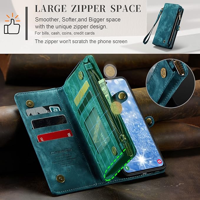 SZHAIYU 2 in 1 Detachable for Samsung Galaxy S23+ / S23 Plus Wallet Case with Card Holder, Retro Premium Flip Leather Cover Magnetic Zipper Pocket Phone Cases 6.6'' (Blue,S23+/S23 Plus)