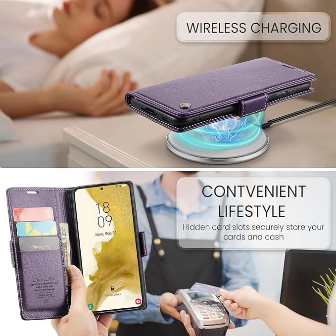 AUPAI for Samsung Galaxy S21 Plus Wallet Case with Credit Card Holder, PU Leather RFID Blocking Folio Flip Kickstand Magnetic Clasp Protective Phone Cover for Women Men Purple