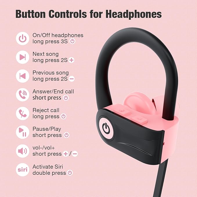 Boean Bluetooth Headphones, Wireless Earbuds with 16 Hours Bluetooth 5.3 Wireless Headphones HD Deep Bass Stereo IPX7 Waterproof Earphones for Sports Headset