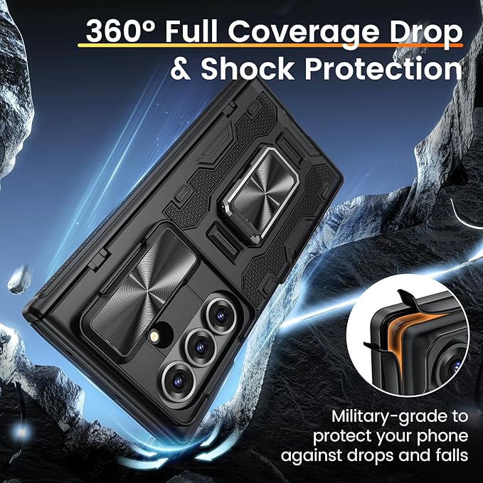 VEGO for Samsung Z Fold 7 Case with Screen Protector [Anti-Peeping][ Built-in Hinge Protection & Slide Camera Cover] Full-Body Shockproof Protective Rugged Kickstand Case for Galaxy Z Fold 7 - Black