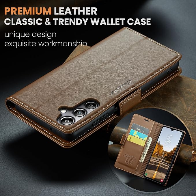 for Samsung Galaxy A05s Case, Premium PU Leather Wallet Case Flip Cover with [RFID Blocking][Card Holder][Stand Function] Shockproof Protective for Samsung Galaxy A05s, Brown