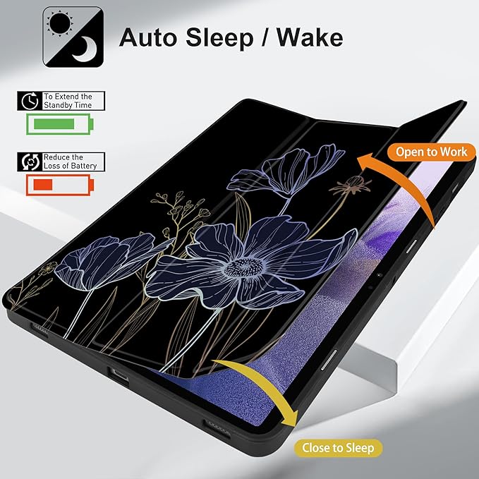 Case for Samsung Galaxy Tab S8 2022 & S7 2020, Shockproof Tablet Case for Samsung Tab S8/S7 11 inch with Auto Sleep/Wake & Trifold Stand & Soft TPU Back Cover, Floral Foliage