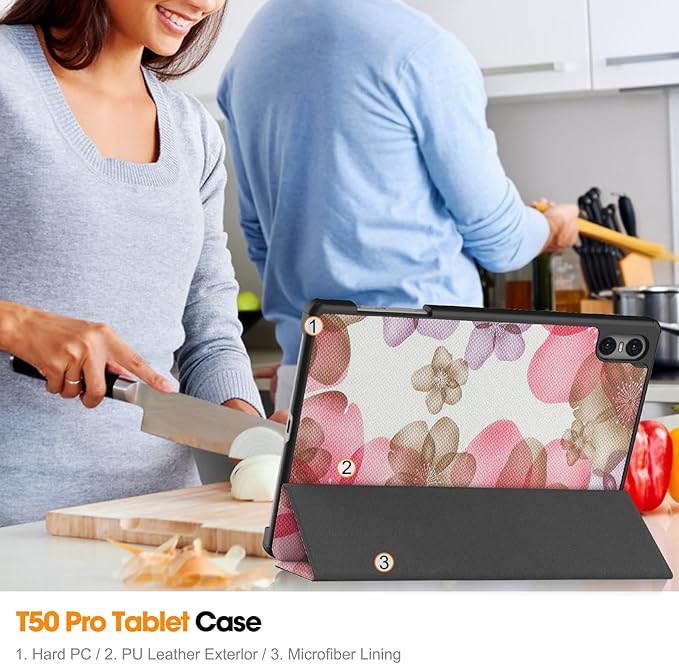 Case for TECLAST T50 Pro 11 inch Tablet, Folding Folio Ultra-Thin PU Leather Stand Case Cover for Teclast T50 Pro Flower