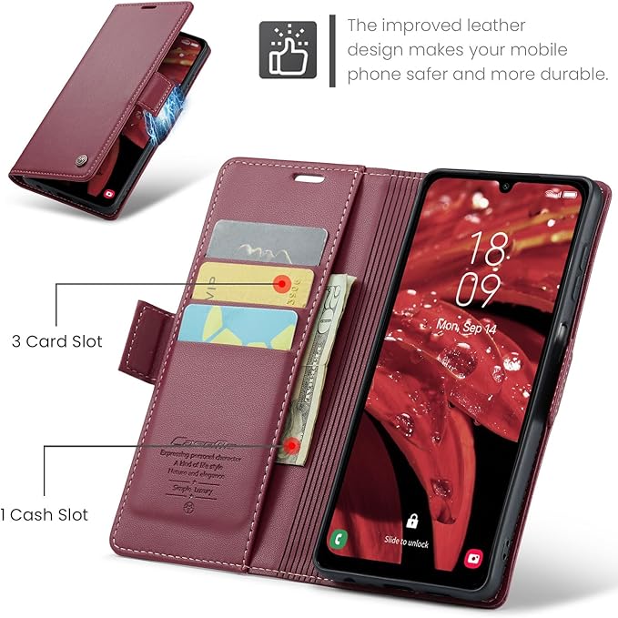 for Samsung Galaxy A25 5G Case, Premium PU Leather Wallet Case Flip Cover with [RFID Blocking][Card Holder][Stand Function] Shockproof Protective for Samsung Galaxy A25, Red