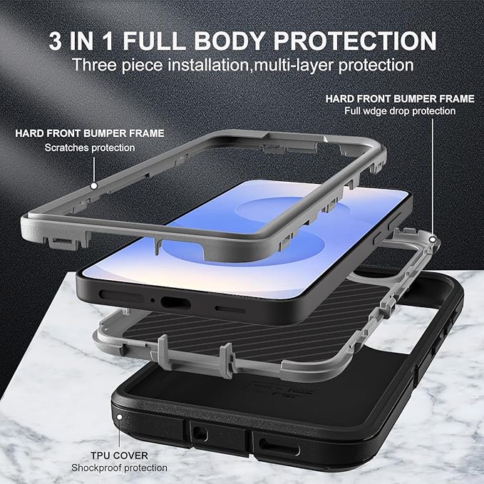 for Samsung Galaxy S25 Case, ONLY, [NOT FIT Galaxy S25 Edge/S25 Plus/S25 Ultra], Compatible with Magsafe, with 2Pcs Tempered Glass Screen Protector & Camera Lens Protector (New-Black/Grey)