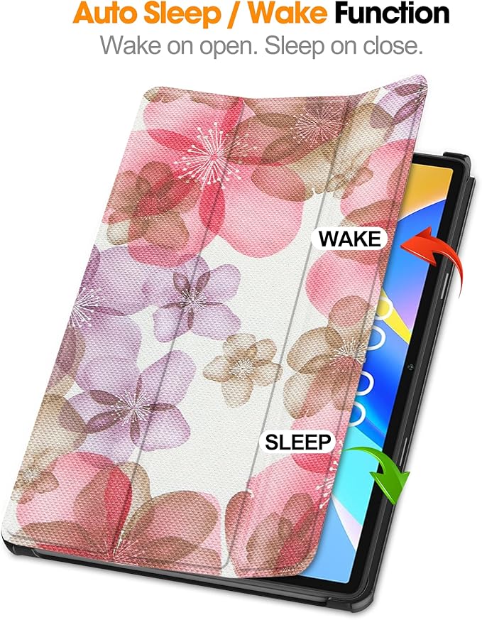 Case for TECLAST M40 Plus 2022 /P30S 10.1 inch Tablet, Folding Folio Ultra-Thin PU Leather Stand Case Cover for Teclast M40 Plus / P40HD / P30S 2022 Released Flower