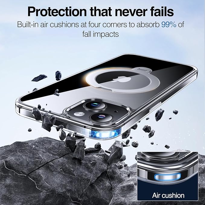 Anqrp 360° All-in-ONE Crystal Clear Case for iPhone 15 with Rotatable Magnetic Stand, Compatible with MagSafe, Anti-Yellowing Transparent MIL-Grade Shockproof Phone Case Cover for iPhone 15