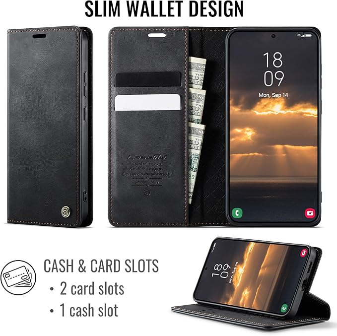 Wallet Case for Samsung Galaxy S22 Leather Wallet Flip Cover with Card Holder, Kickstand, Magnetic Closure, RFID Blocking TPU Shockproof Phone Case Compatible with S22, Black