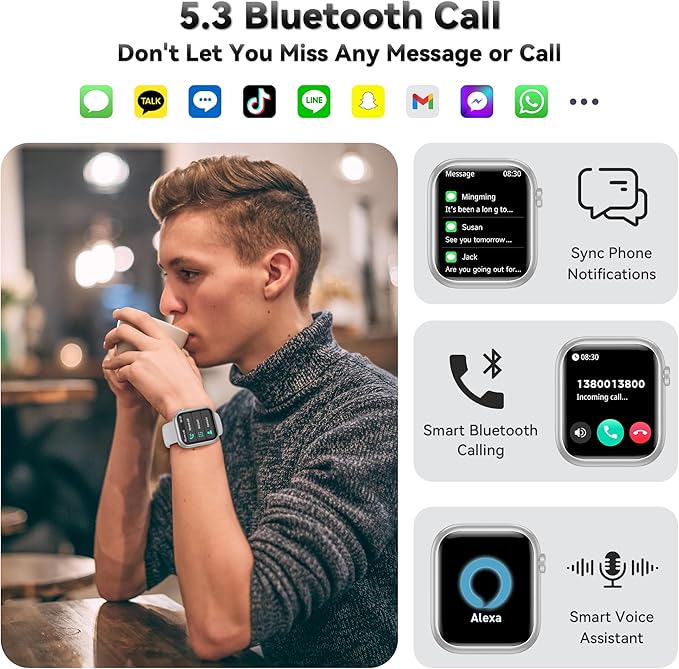 Smart Watch for Men Women, 1.83" Fitness Watch (Answer/Make Call), Smartwatch with Heart Rate/Blood Pressure, Sleep Tracker, Pedometer, 120+ Sport Modes,IP68 Waterproof Fitness Tracker for Android IOS