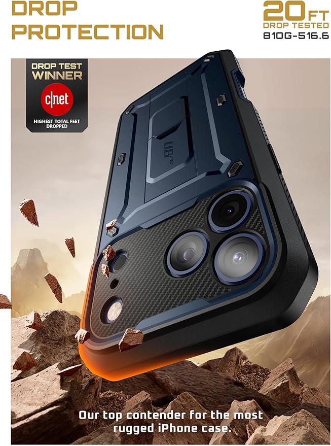 SUPCASE for iPhone 17 Pro Max Case with Camera Control Button (Unicorn Beetle Pro), [Built-in Kickstand & Screen Protector] [Military-Grade Protection] Full Body Heavy Duty Phone Case, Azure