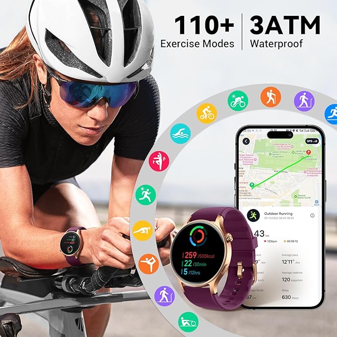 Fitpolo Smart Watch for Women,1.3" AMOLED Touchscreen Fitness Tracker, Make/Answer Calls, Heart Rate SpO2 Monitor,IP68 Waterproof,Sleep Activity Tracking Smartwatch for Android Phones iPhone (Purple)