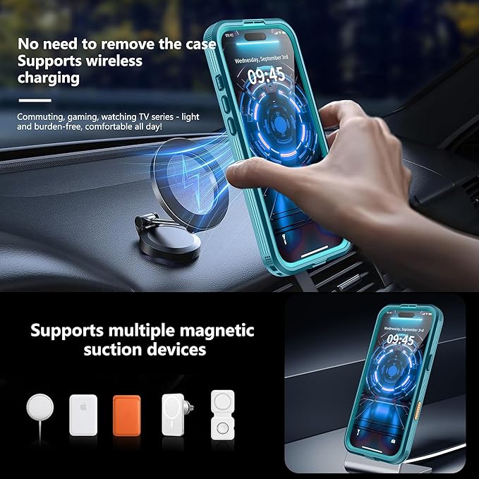 GOLDJU Magnetic for iPhone 17 Air Case-Waterproof, Built-in Screen & Camera Protector-IP68 Underwater Full Body 16FT Military Dropproof Shockproof Case for 17 Air 6.6''- Blue