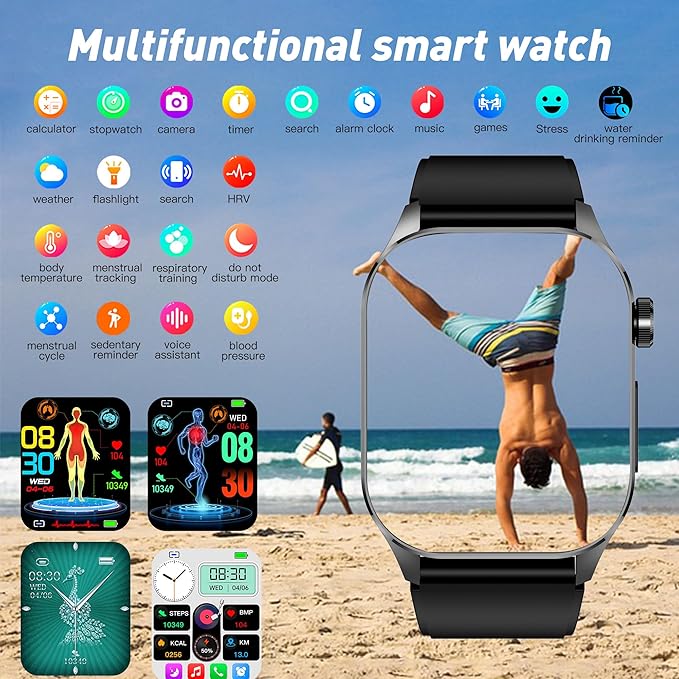 Smart Watch for Men Women, 2.04" AMOLED Color Screen, 24/7 Heart Rate, Blood Oxygen, Blood Pressure, Sleep and Stress Health Monitor, Blood and Body Composition Insights, 150 Sports Modes (Red)