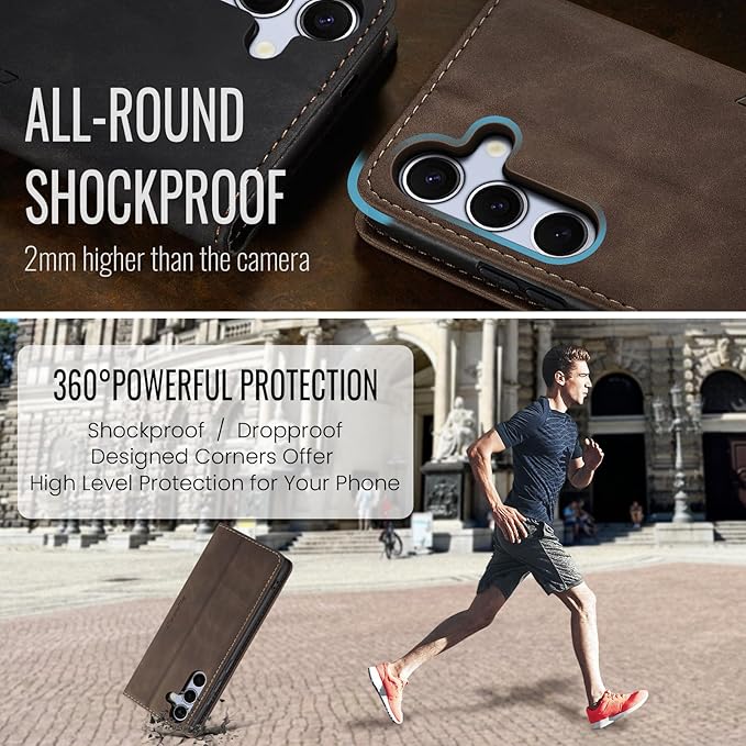 for Samsung Galaxy S25 Plus Case, Flip Wallet Leather Case with Card Holder Magnetic Closure Shockproof Kickstand Protective Phone Cases Cover for Galaxy S25 Plus, Coffee