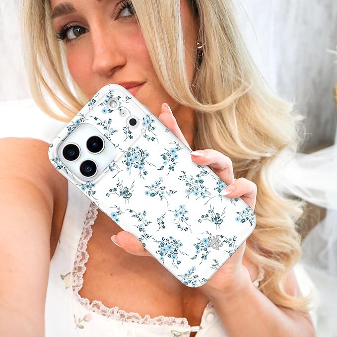 VELVET CAVIAR Case for iPhone 17 Pro | Compatible with MagSafe | 10ft Drop Tested | Protective Designer Cases | French Blue Floral