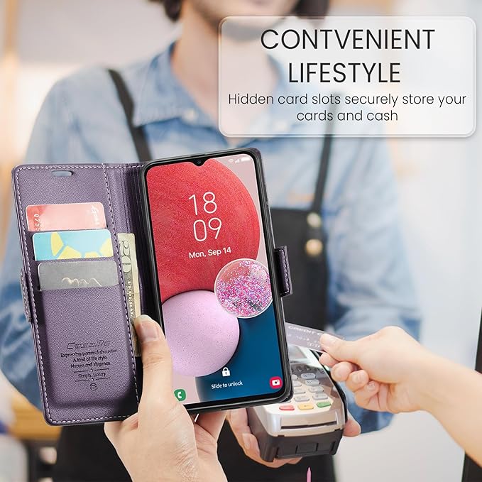 for Samsung Galaxy A13 4G/5G Case, Premium PU Leather Wallet Case Flip Cover with [RFID Blocking][Card Holder][Stand Function] Shockproof Protective for Samsung Galaxy A13, Purple