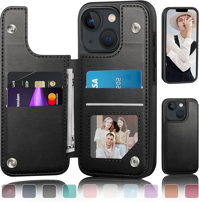 DJDUCK Designed for iPhone 14 Case Wallet with Card Holder, [Magnetic Clasp Cover] [RFID Blocking Leather Protection] Shockproof Women Men Cases 6.1 Inch for Apple 14 Black