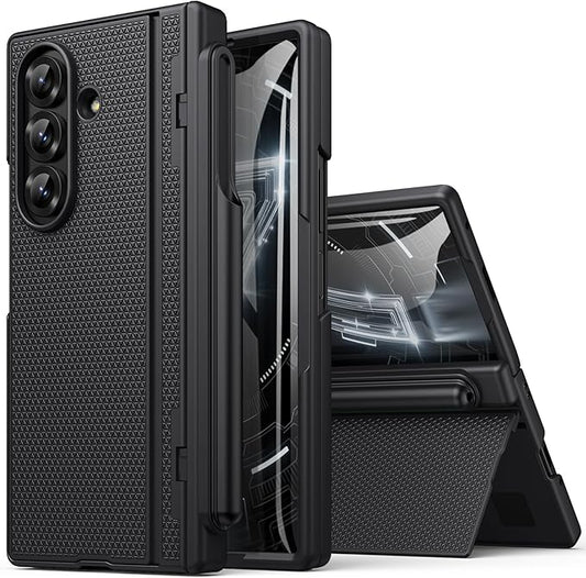 for Samsung Galaxy Z Fold 7 Case with S Pen Holder, Front Screen Protector, Slim with Stand, Hinge Protection, Rugged Hard Full Cover, Daily Drop Protective Phone Case for Samsung Z Fold7, Black