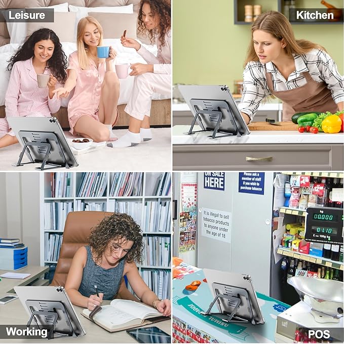 Tablet Stand Adjustable & Foldable, Slim Portable Aluminum Tablet Holder for Desk, Compatible with iPad Pro/Air/Mini, Samsung Tab, Surface Pro, Kindle Fire (7-13") (Gray)