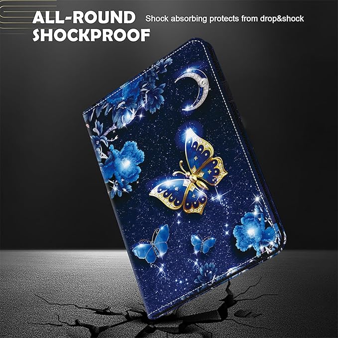 ALILANG Case for Samsung Galaxy Tab A9 Plus 11 Inch 2023, PU Leather Folio Cover with Multi-Angle Stand and Pen Holder for Samsung Tab A9+ (SM-X210/X216/X218) Tablet Case -Sparkle Blue Butterfly