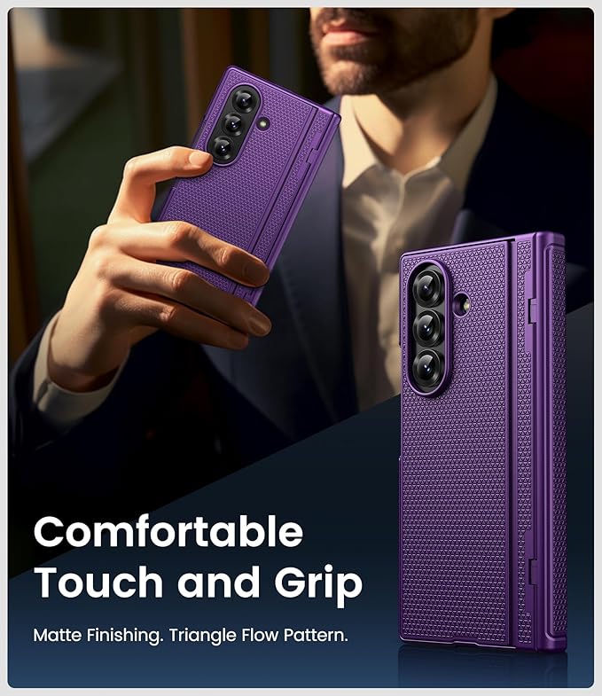 for Samsung Galaxy Z Fold 7 Slim Case with Stand, Glass Screen Protector, Full Hinge Protection, Thin & Rugged, Shockproof Protective Phone Case Cover for Samsung Galaxy Z Fold7 2025, Purple