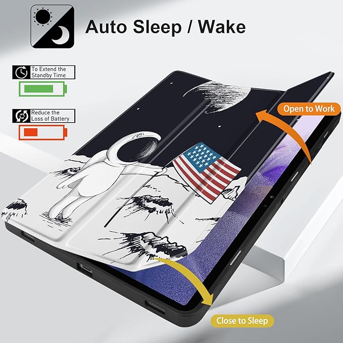 Case for Samsung Galaxy Tab S8 2022 & S7 2020, Shockproof Tablet Case for Samsung Tab S8/S7 11 inch with Auto Sleep/Wake & Trifold Stand & Soft TPU Back Cover, Astronaut & Moon