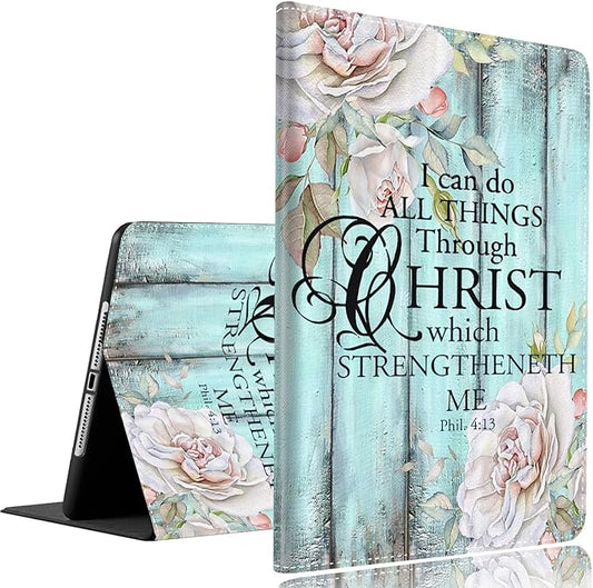 Case for Samsung Galaxy Tab A9 Plus 11 inch 2023，Slim Fit Foldable Standing Cover Case with Auto Sleep/Wake for Galaxy Tab A9+ 11’2023 (SM-X210/X216/X218)，Philippians 4-13 Flower Board