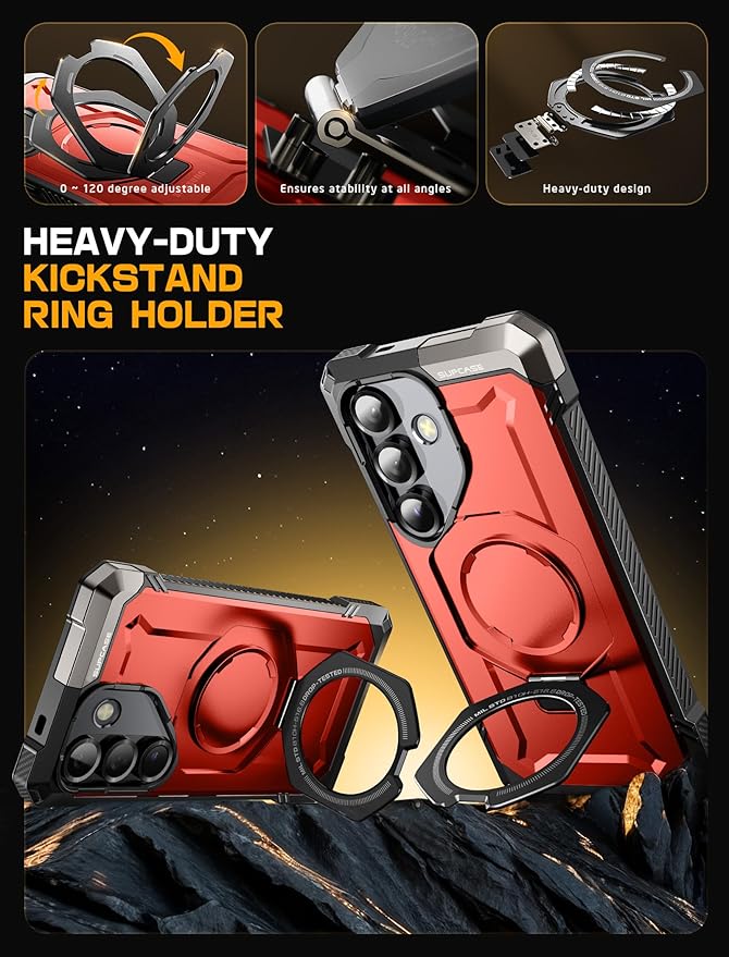 SUPCASE for Samsung Galaxy S25 Case with Stand (Unicorn Beetle Grip), [Compatible with MagSafe] [Military-Grade Drop Protection] Heavy Duty Shockproof Magnetic Phone Case for Galaxy S25 6.2", Ruddy