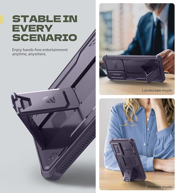 Dexnor for Samsung Galaxy S25 Edge Case with Upgraded Slide Camera Cover & 2 Front Frames & Built-in Screen Protector & Kickstand,Heavy-Duty Rugged Case Full-Body Protective Cover,Phantom Purple