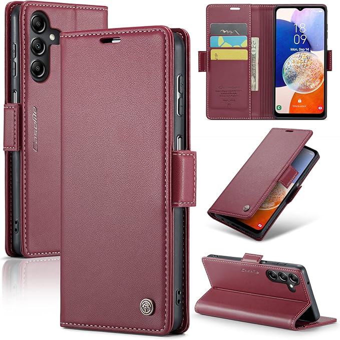 for Samsung Galaxy A14 4G/5G Case, Premium PU Leather Wallet Case Flip Cover with [RFID Blocking][Card Holder][Stand Function] Shockproof Protective for Samsung Galaxy A14, Red