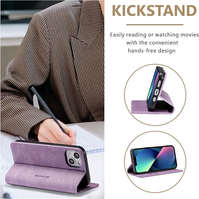 QLTYPRI Case for iPhone 14, Vintage PU Leather Wallet Case Card Slot Kickstand Magnetic Closure Shockproof Flip Folio Book Case Cover for iPhone 14(6.1 inch) - Retro Purple