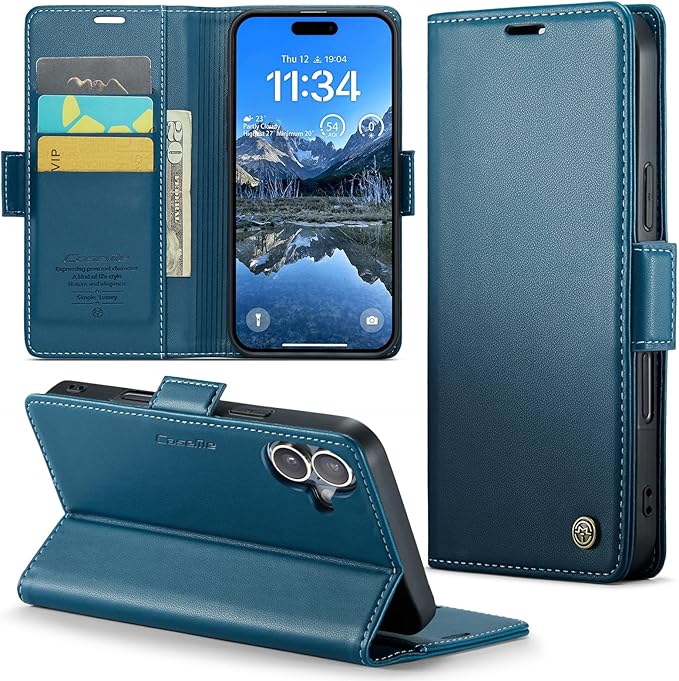 for iPhone 16 Plus Case, Premium PU Leather Wallet Case Flip Cover with [RFID Blocking][Card Holder][Stand Function] Shockproof Protective for iPhone 16 Plus, Blue